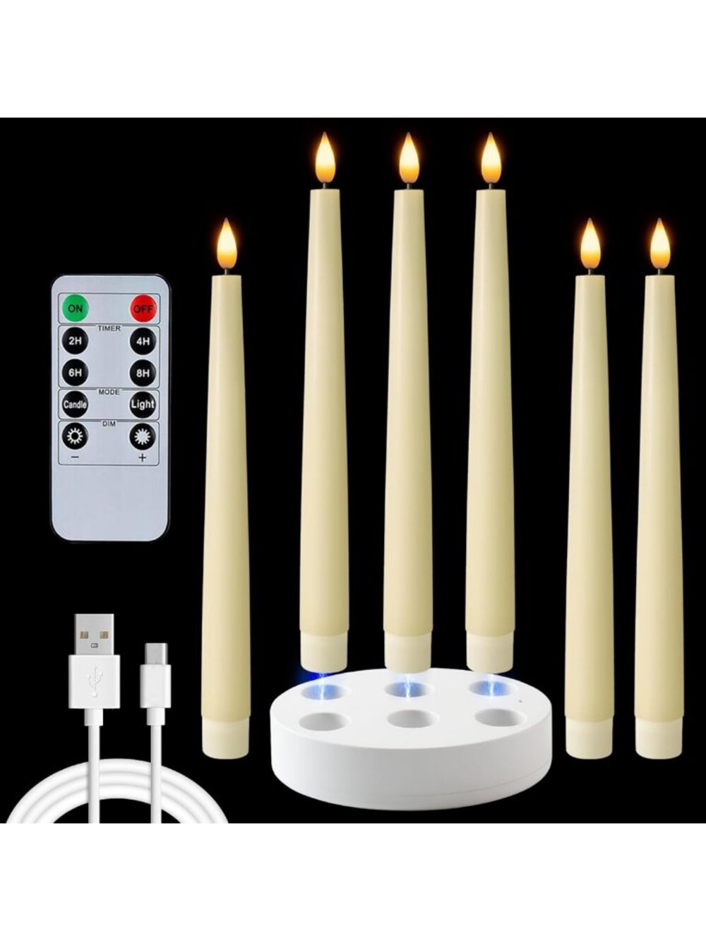 9.6” Flameless Taper Candles - LED Flickering Candlesticks, 6 Pcs with Remote